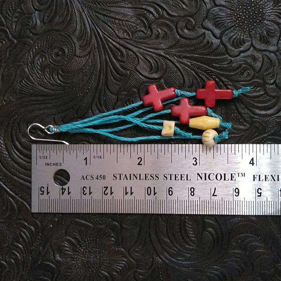 Handmade Cross & Bone Dangle Earrings - Picture 4 of 5